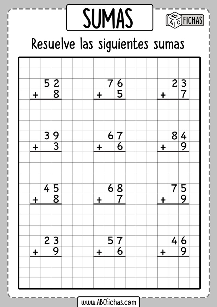 Fichas De Sumas De Dos Sumandos Para Primaria ABC Fichas