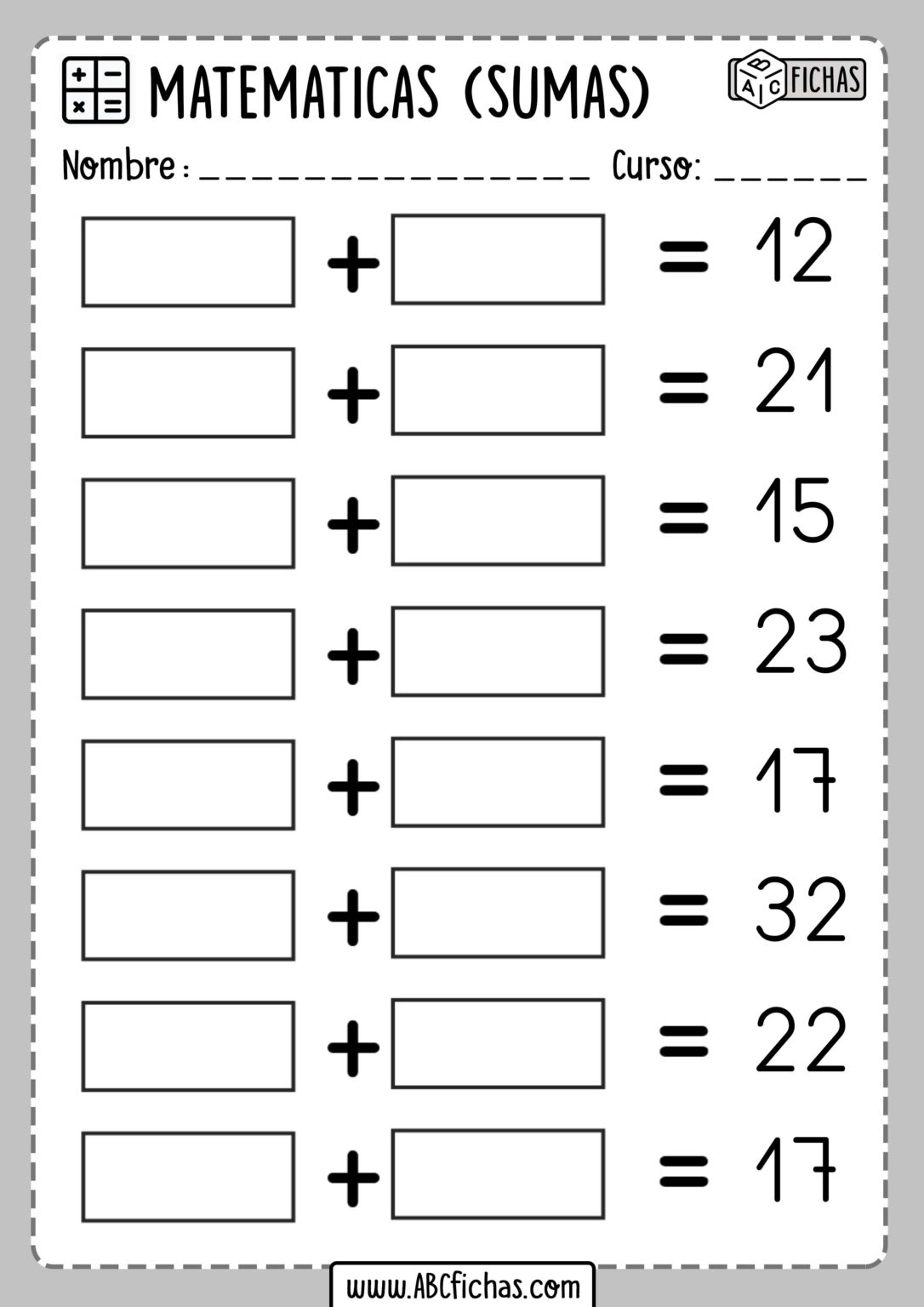 Fichas De Sumas Faciles Abc Fichas