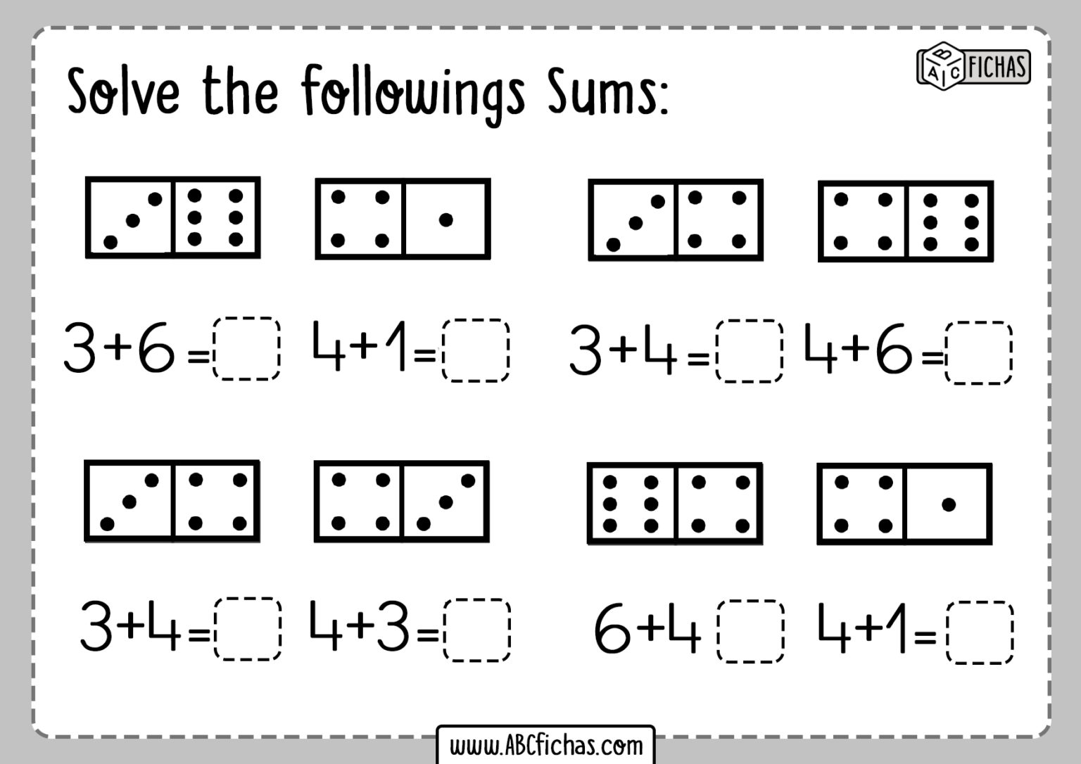 Touch Addition Practice Worksheets