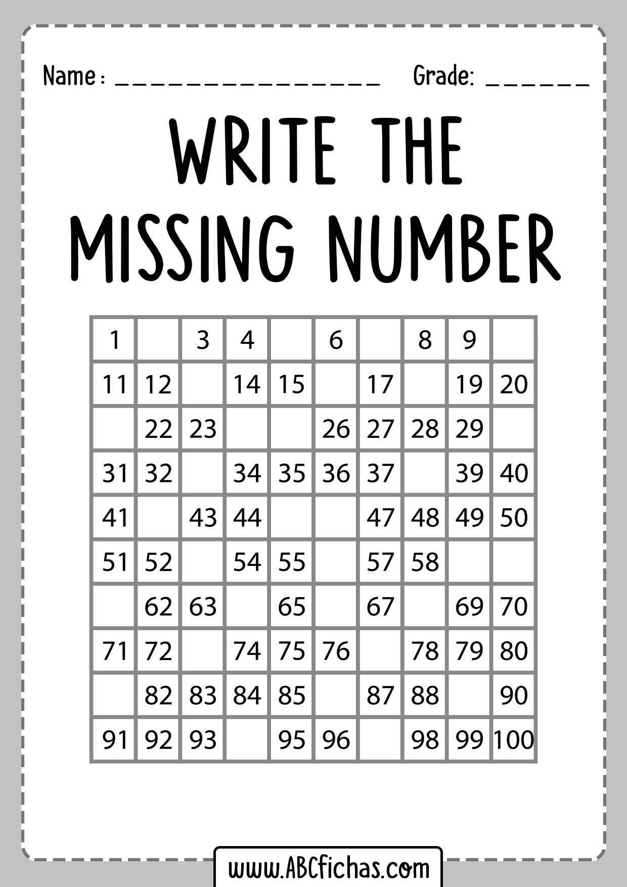 Write The Missing Number Worksheet ABC Fichas