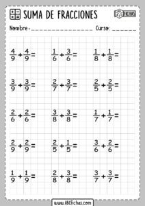 Ejercicios de sumas de fracciones