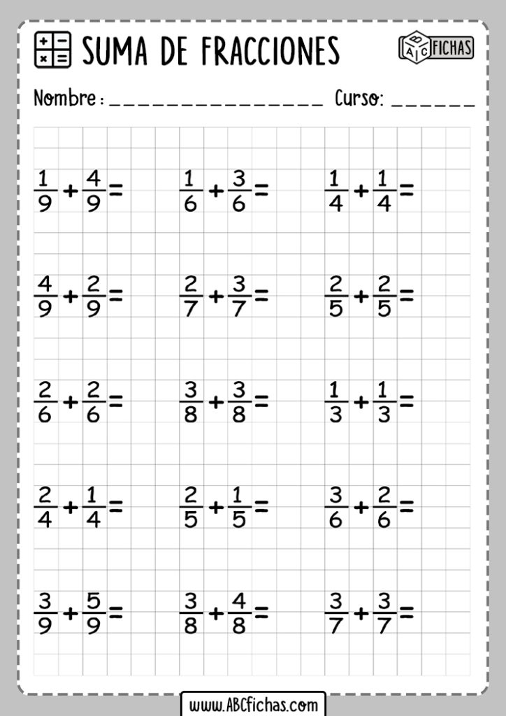 Operaciones Con Fracciones Sumas - ABC Fichas