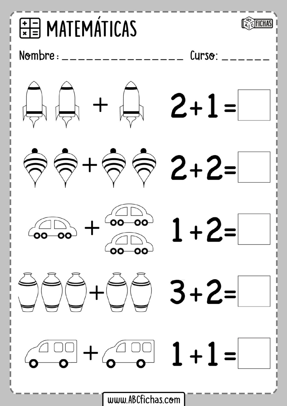 Fichas De Sumas Con Dibujos Para Infantil Listas Para Imprimir