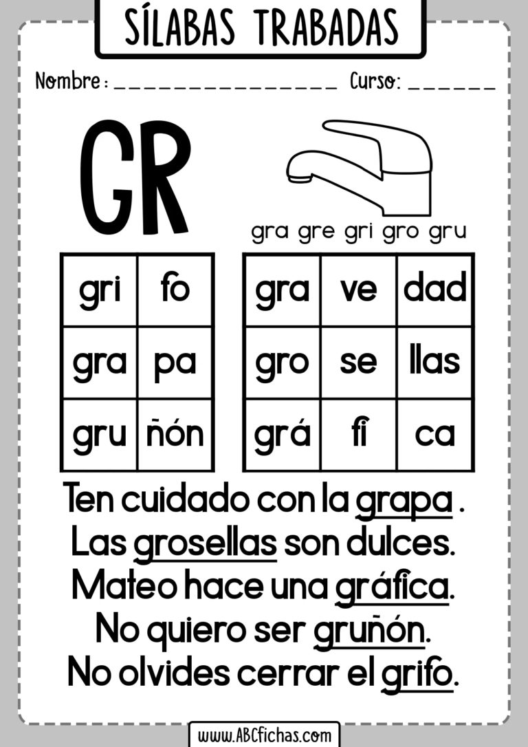 Fichas Para Trabajar Las SÍlabas Trabadas Incluye Ejercicios 