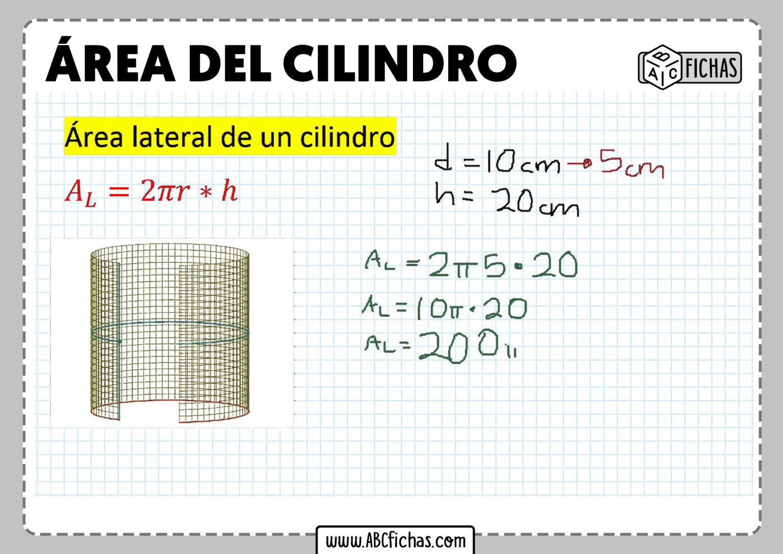 Formula Area Del Cilindro Abc Fichas