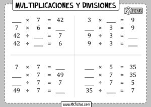 Ejercicios de multiplicaciones y divisiones