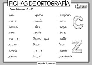 Ejercicios de ortografia con c y z