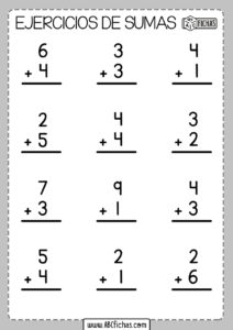 Ejercicios de sumas de 2 digitos