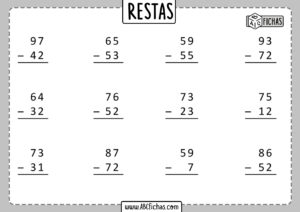 Ejercicios de restar para niños