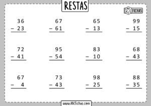 Ejercicios de restas sin llevadas