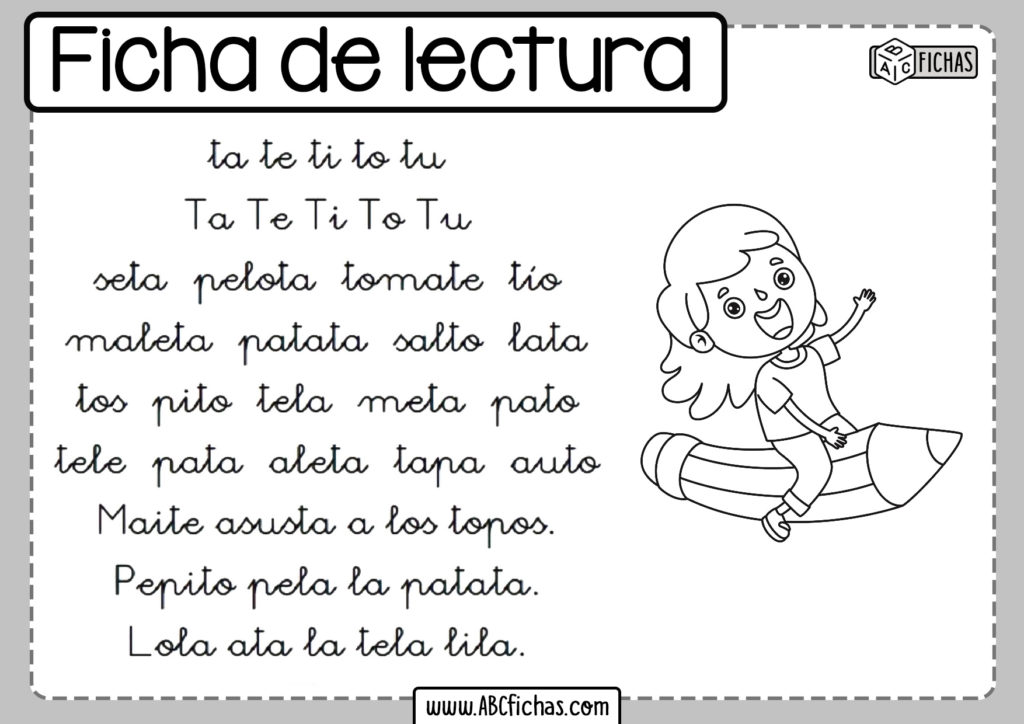 Fichade lectura de la letra t - ABC Fichas