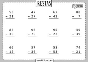 Fichas con restas para primaria