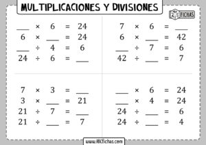 Fichas de multiplicaciones y divisiones