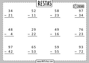 Fichas de restas para imprimir