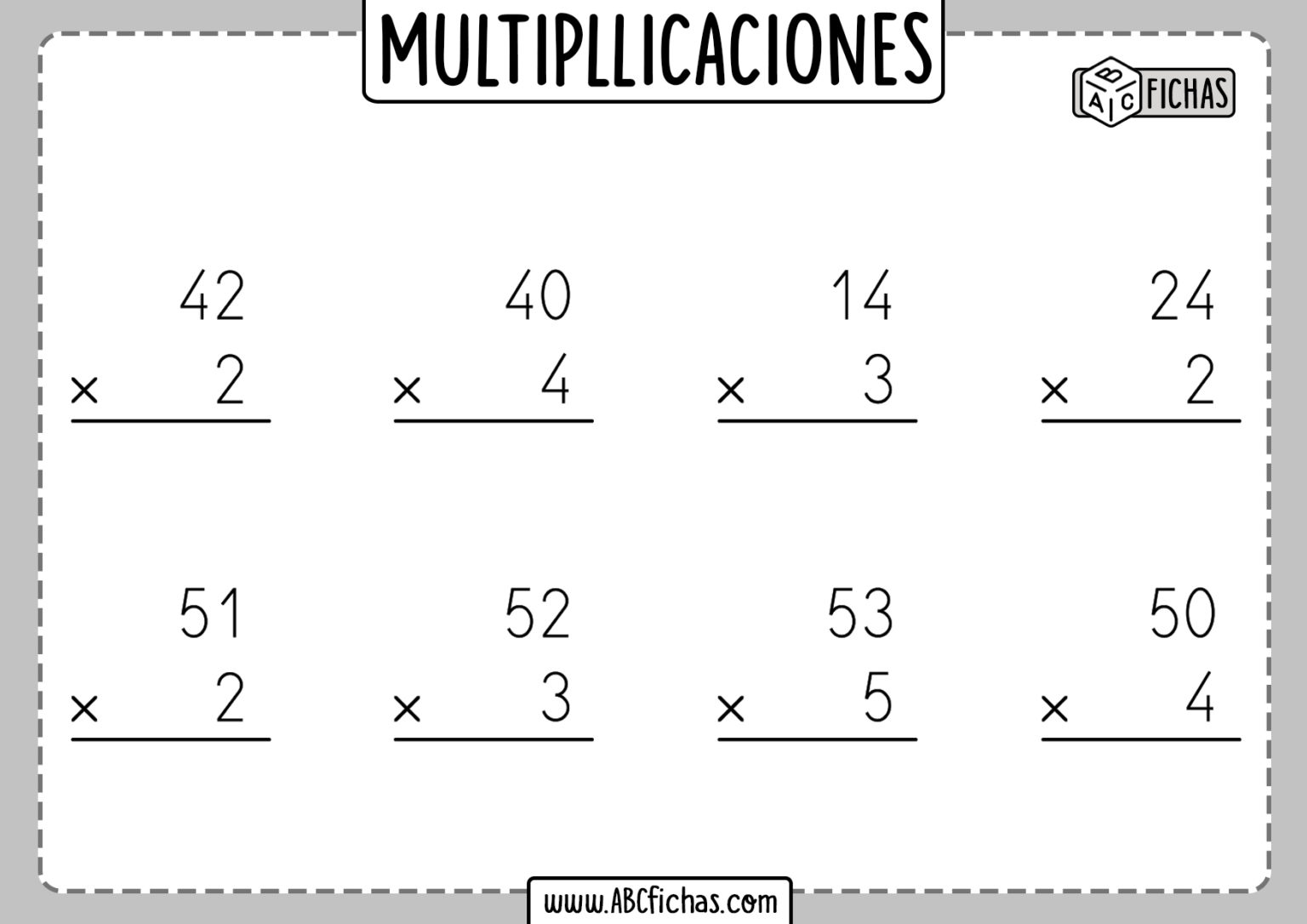 Ejercicios De Multiplicaciones Para Niños De Segundo Grado