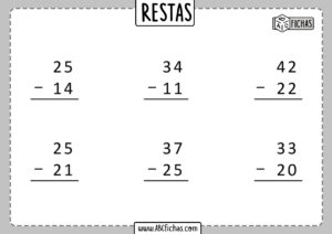 Fichas de restas de dos cifras