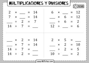 Fichas para imprimir de multiplicaciones y divisiones