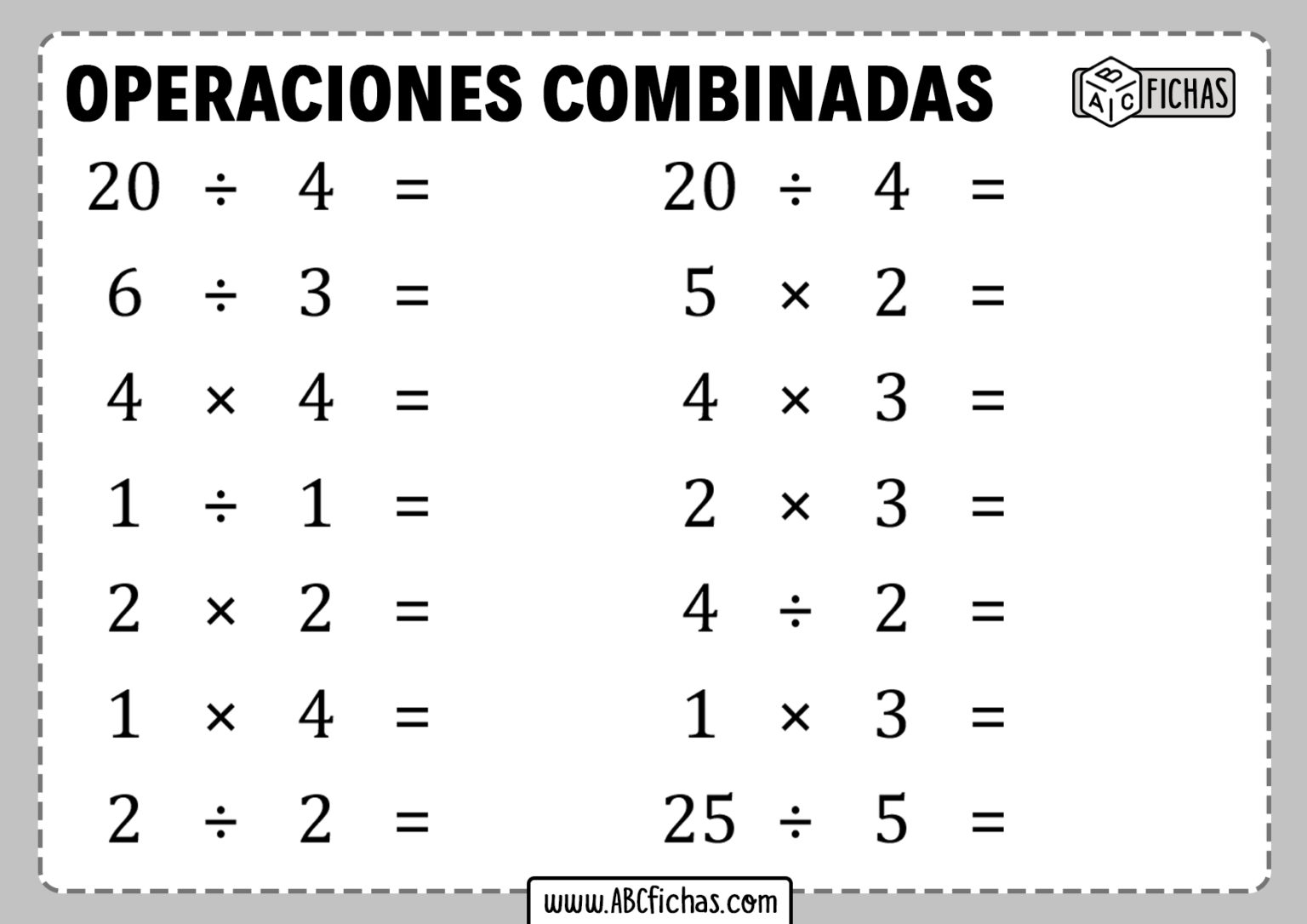 Operaciones Combinadas Ejercicios - ABC Fichas