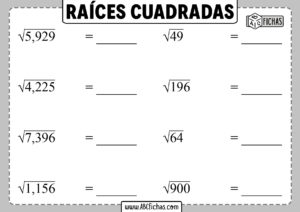 Raices cuadradas ejercicios