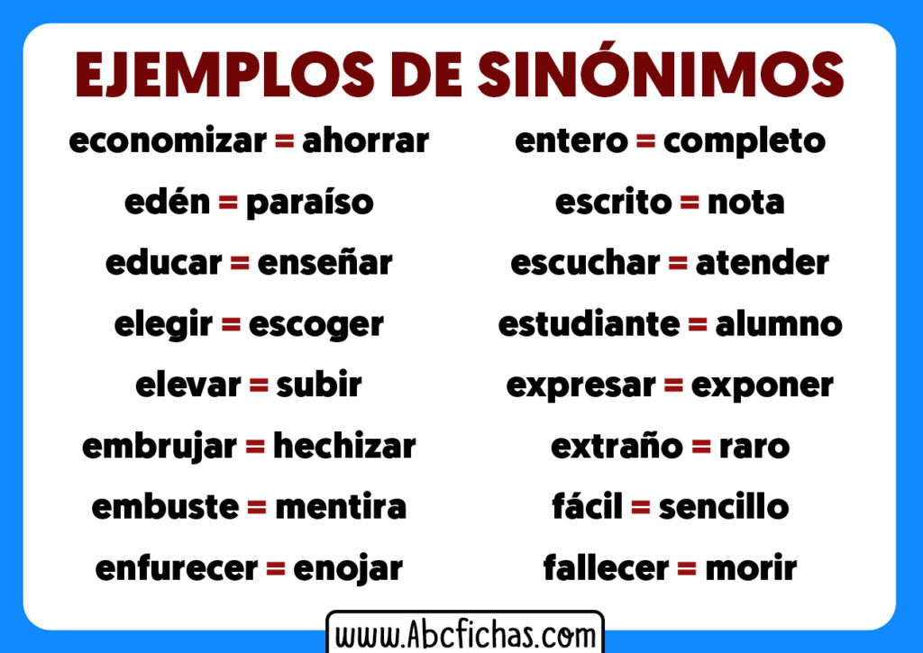 Ejemplos De Synonimos