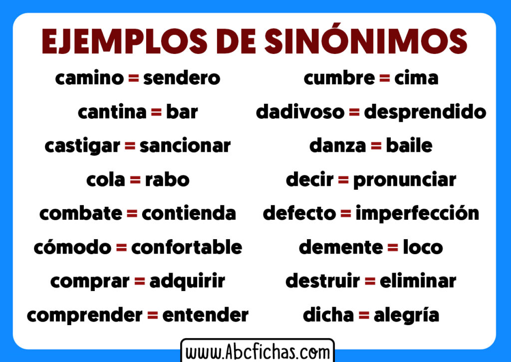 Sinonimos Y Ejemplos - ABC Fichas